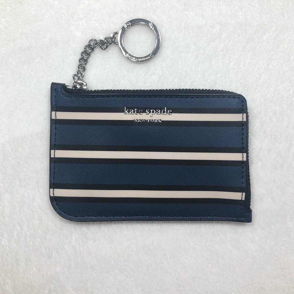 Kate Spade Medium L-zip Card Holder, Blue stripes